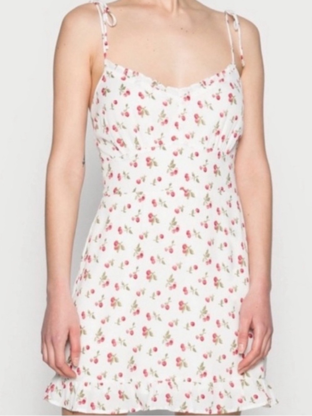 Abercrombie & Fitch White Mini Tie Strap Cherry Dress Size M